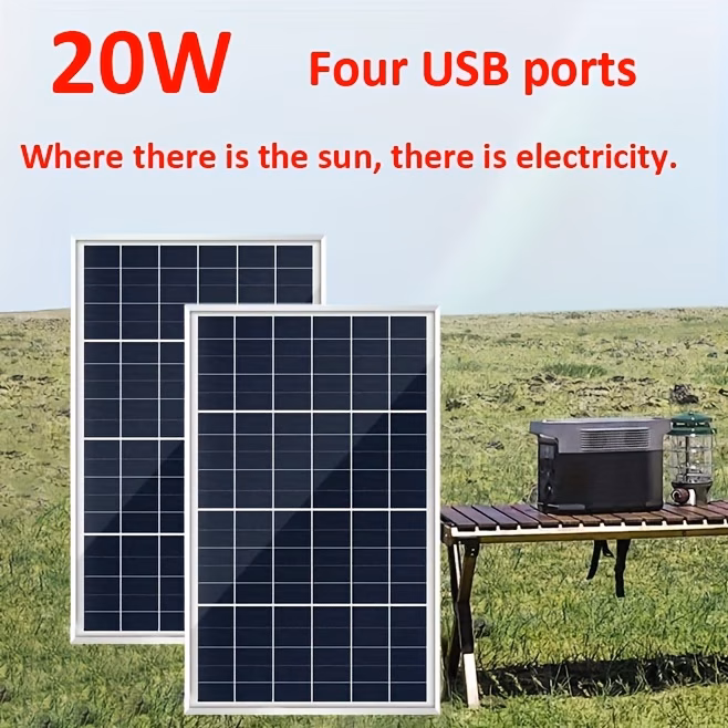 нов 20w соларен панел со 4 usb порти - соларно полнење, банк и комплет за полнење Детали за производот 0