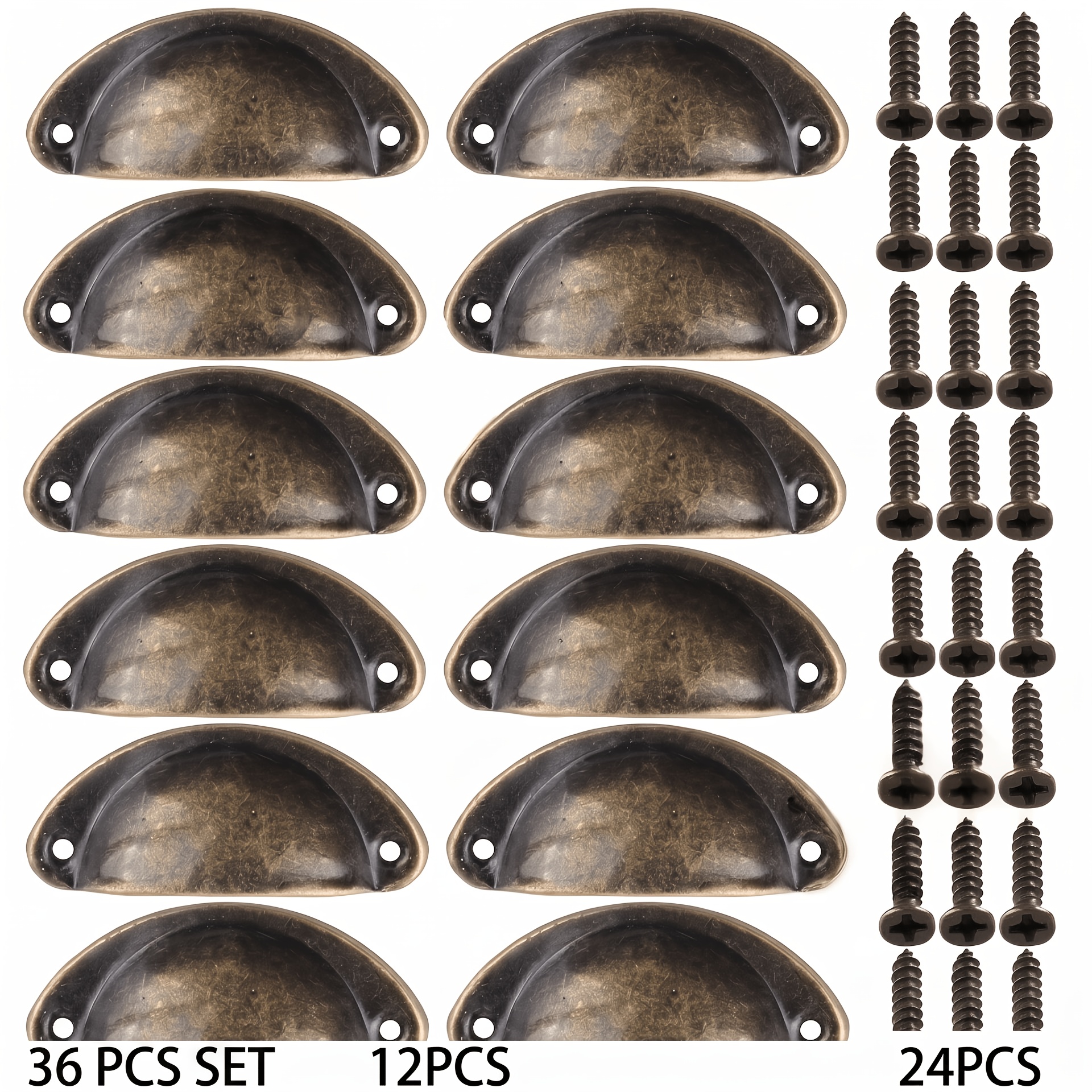TEMU Ensemble de 36 pièces de style rétro avec 12 poignées de tiroir en métal intégrées et 24 vis, idéal pour les armoires, penderies, casiers,