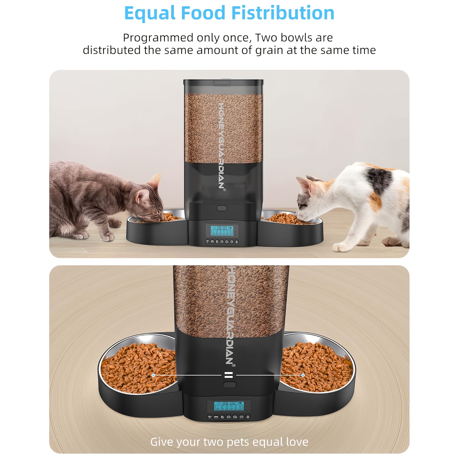 

5l Automatic Cat Feeder For , Cat Food Dispenser With Stainless Steel Bowl, Timed Cat Feeder Programmable 1-6 Meals Control, Supply, Desiccant Bag, 10s Meal Call, Without Battery