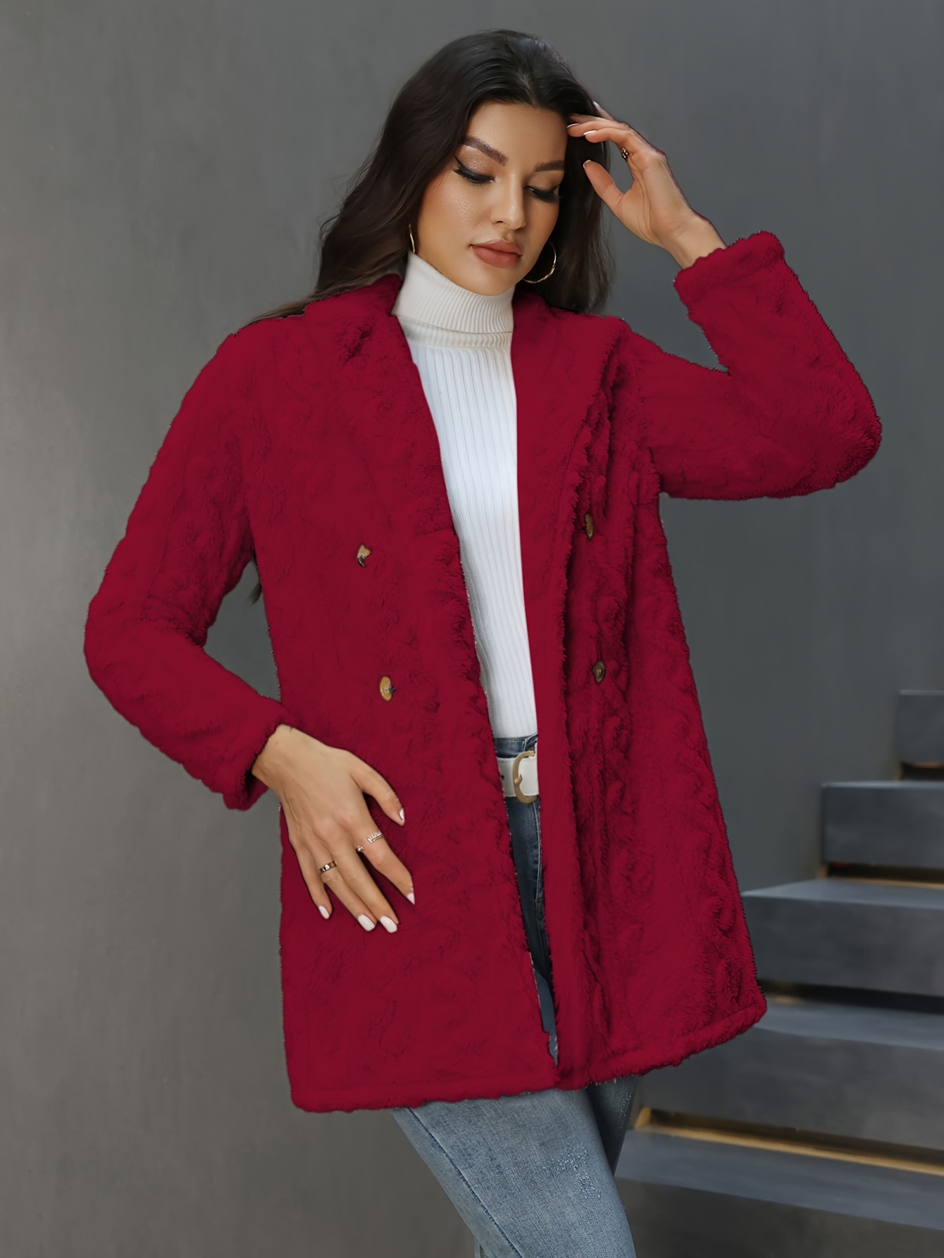 Solid Color Zipper Front Jacket Casual Lapel Neck Long - Temu