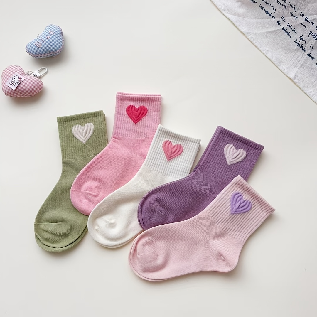 5/' Mid-calf Socks Cute And Trendy Love Student Socks For Aged 2-15