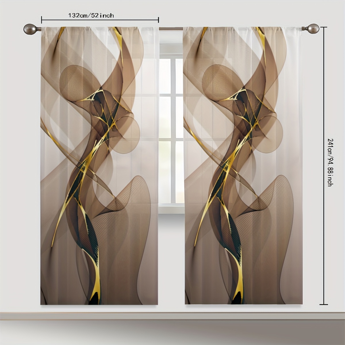TEMU Lot de 2 rideaux en gaze en polyester avec motif d'art imprimé numérique , adaptés pour à coucher, , et la décoration intérieure, à poche pour