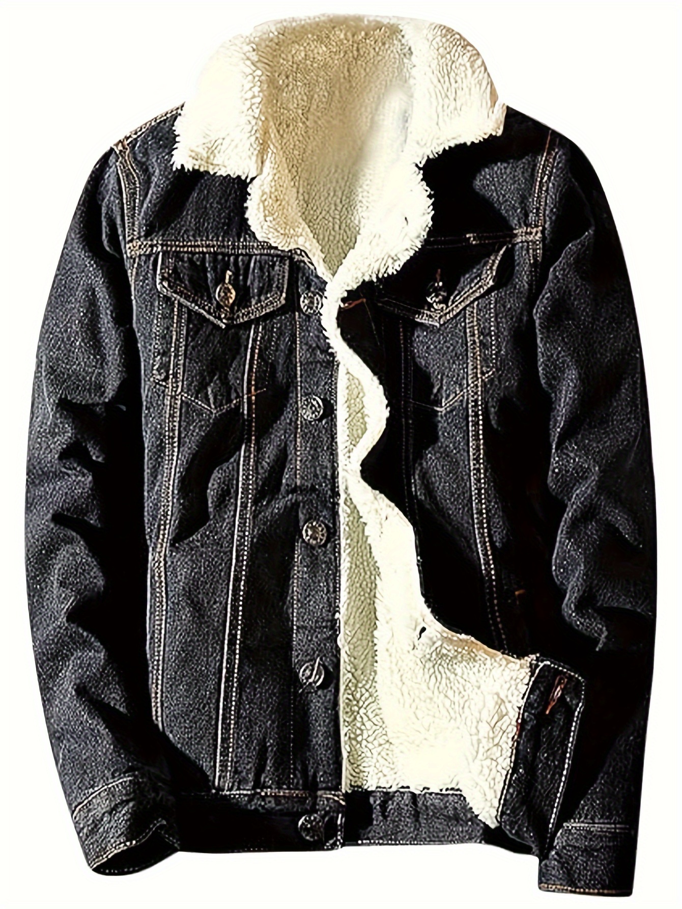 mens sherpa fleece lined denim jacket warm winter trucker Temu