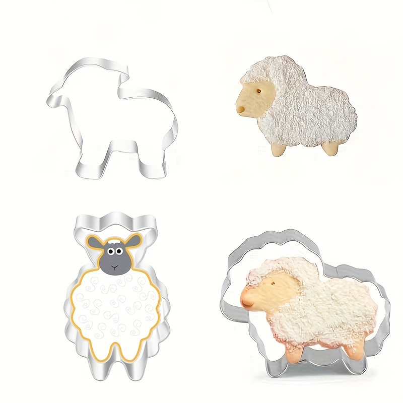 

3pcs Stainless Steel Sheep & Lamb Shaped Cookie Cutter Set - Ideal For Biscuits, Cakes, Chocolates | Diy Baking Tools With Cute Cartoon Designs, Baking Accessories