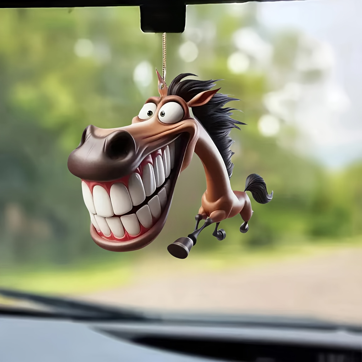 

Cartoon Horse Acrylic Hanger: Festive Car Ornament For A Smiling Ride