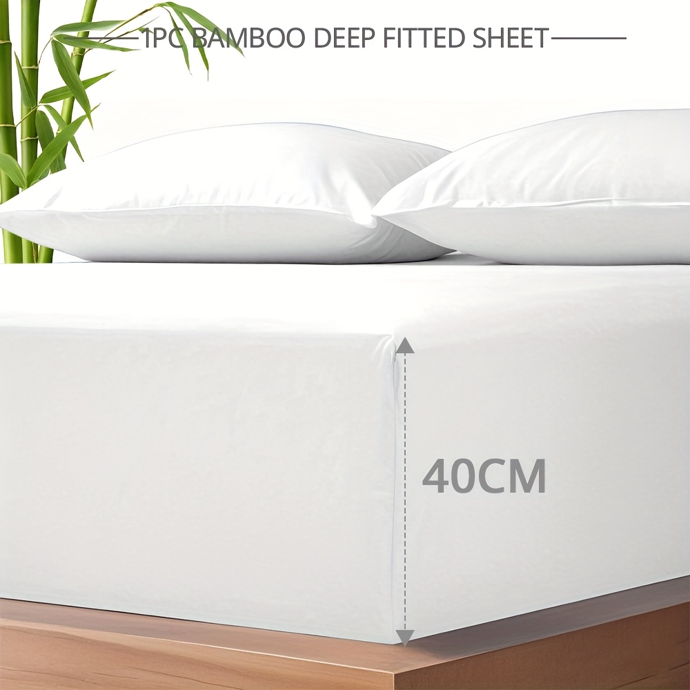 TEMU 1pc 2000tc Bamboo Fitted Sheet - Ultra Soft, Wrinkle-free, Breathable And Cooling - Deep Pocket Up To 40cm - , Machine Washable Bottom Sheet For