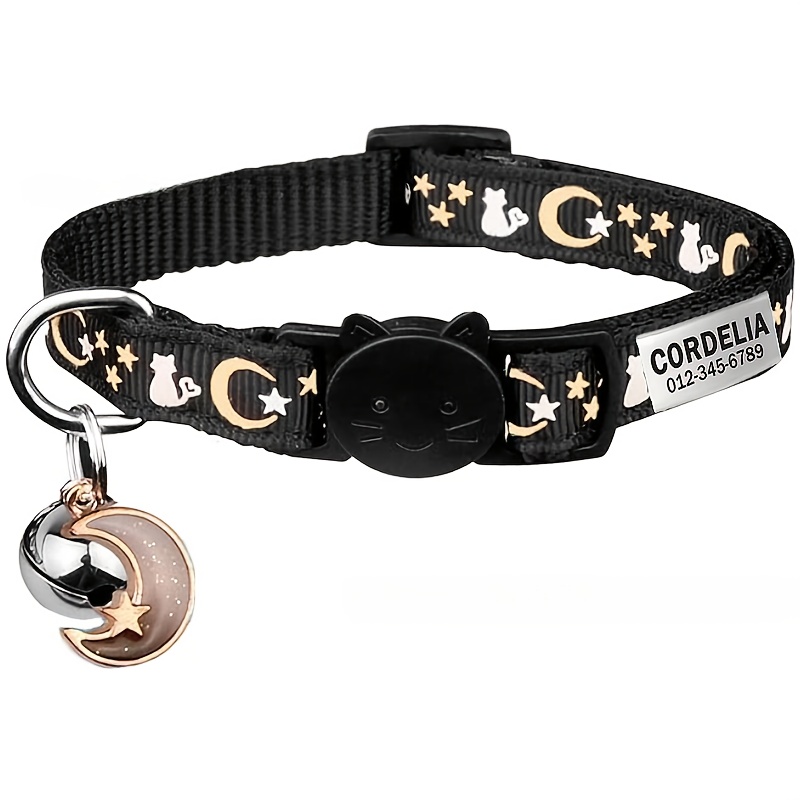 TEMU [custom Made] 1pc Personalized -dark Cat Collar - Durable Retro Pet Neckband, Soft And Comfortable, Fashionable And Safe With To Prevent Choking