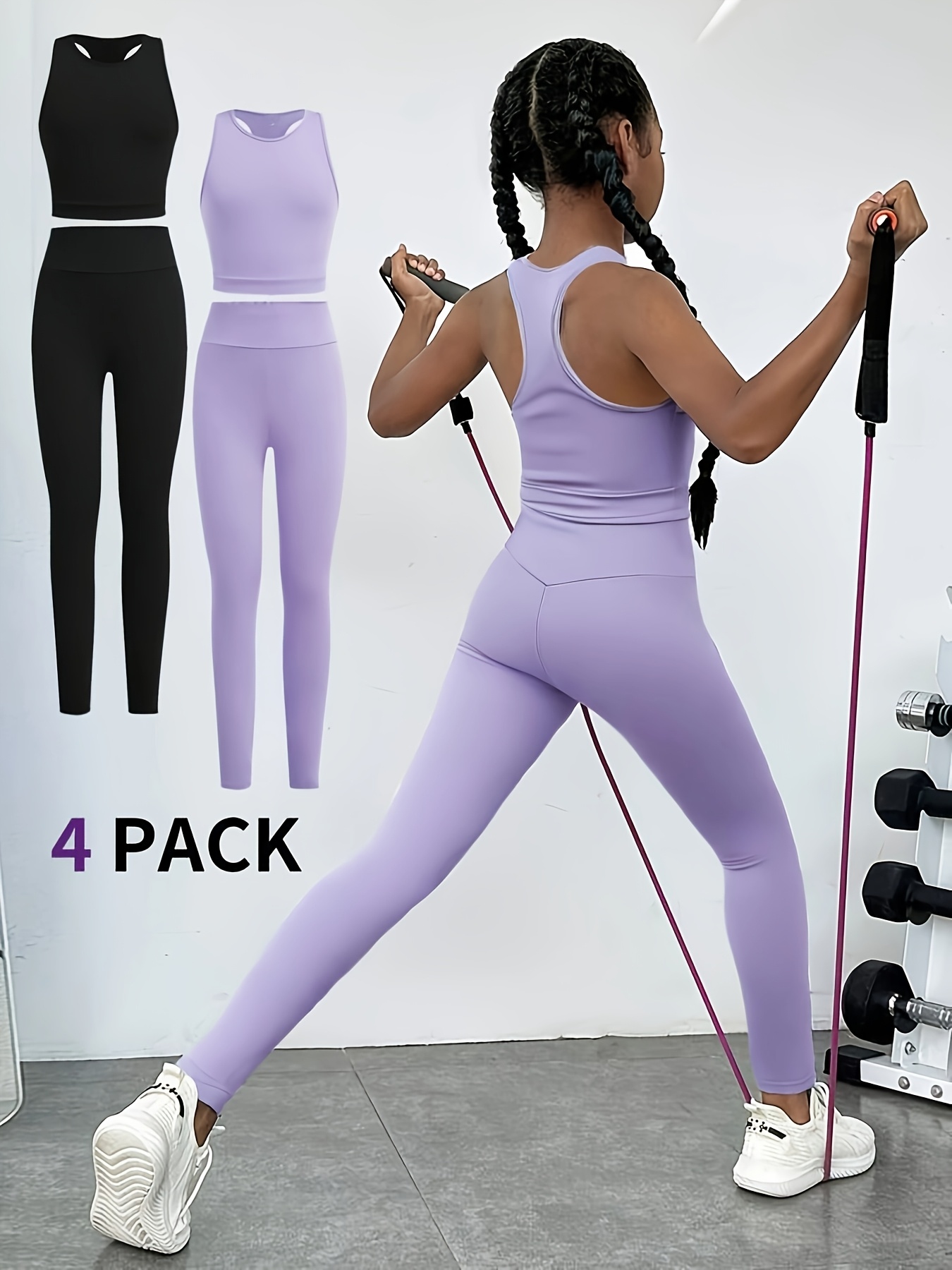 a casual and stylish athletic outfit set for girls aged 7 14 featuring a   and black knitted vest and pants this 4pcs set is suitable for daily outdoor activities like running tennis and badminton for outdoor