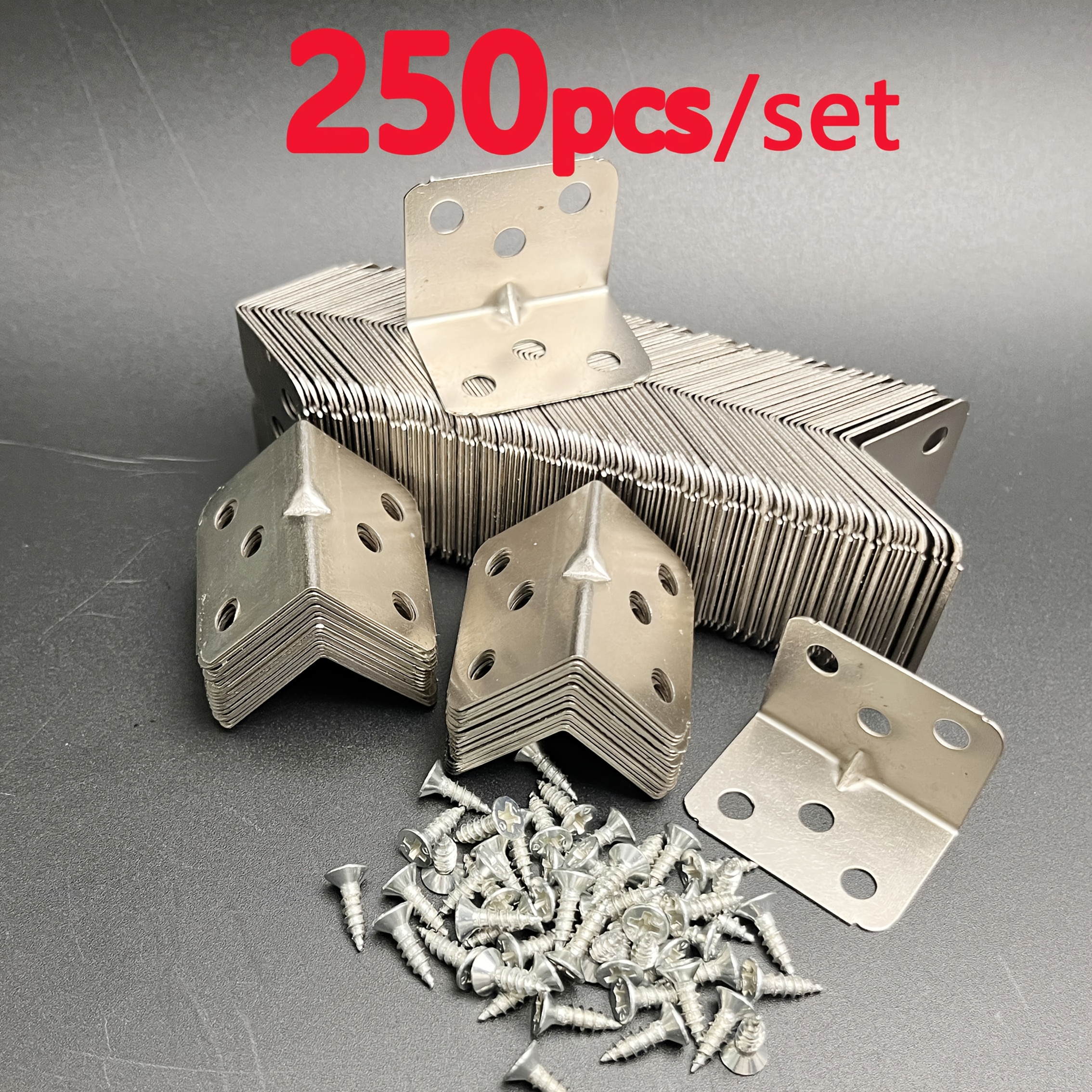 

250pcs/set Metal Right Angle Bracket With Installation Screws, 90 Degree L Shape Support, Wooden Frame Corner Bracket - Rustproof, Furniture Connector,