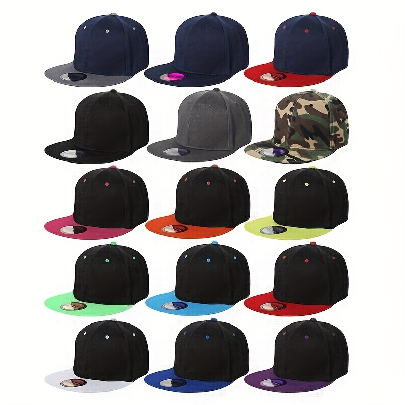 

15 Pack Snapback Hats For Men Hip Hop Style Hats Solid Baseball Hats Adjustable Snapback Cap Flat Baseball Caps