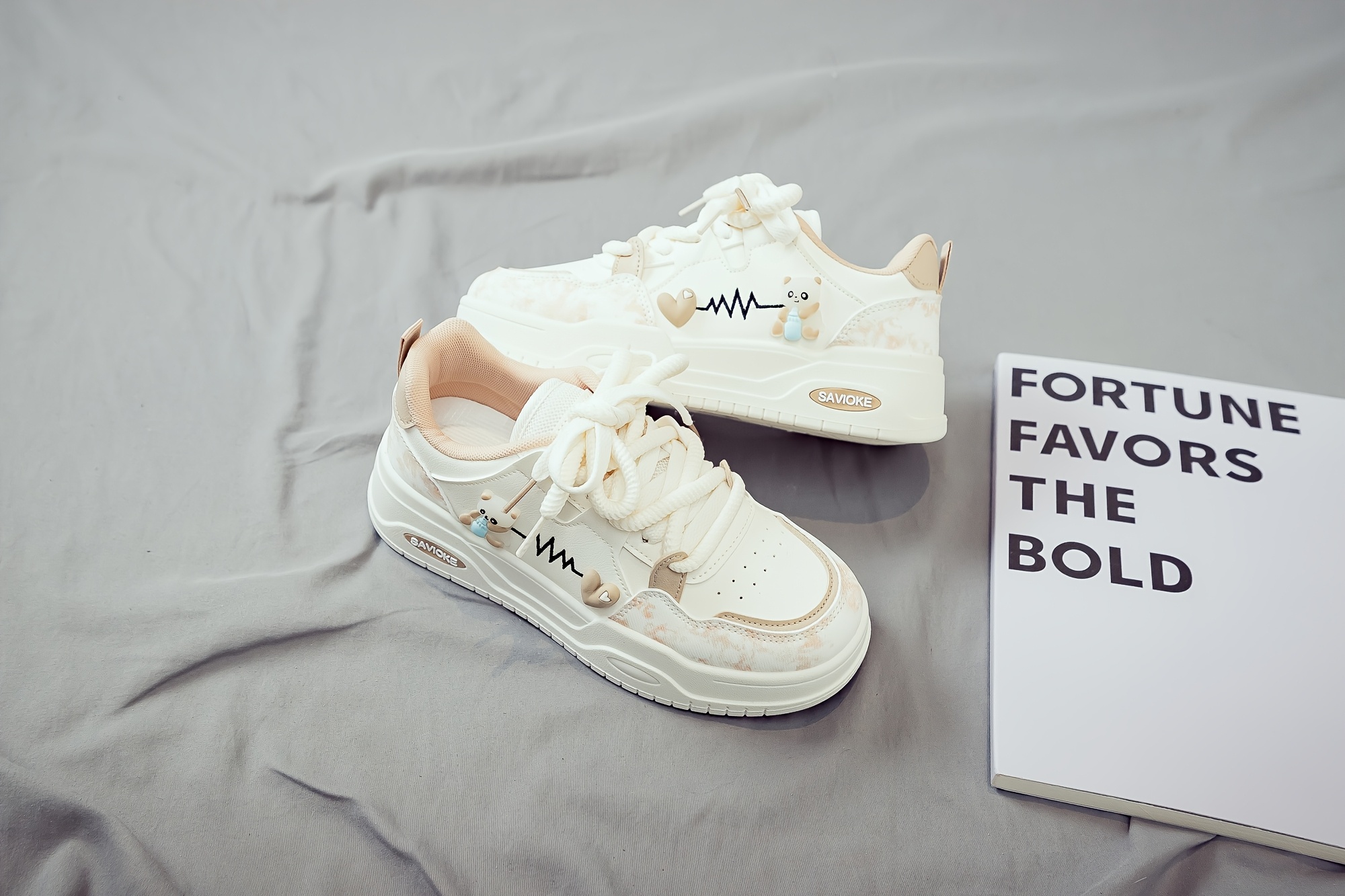 Women's White Platform Sneakers - Chunky Platform Shoes with Upper & PVC Sole, Lace-Up Mid-Top Casual Athletic Wear Suitable for Spring/Autumn, - Comfortable Footwear, Women Shoes