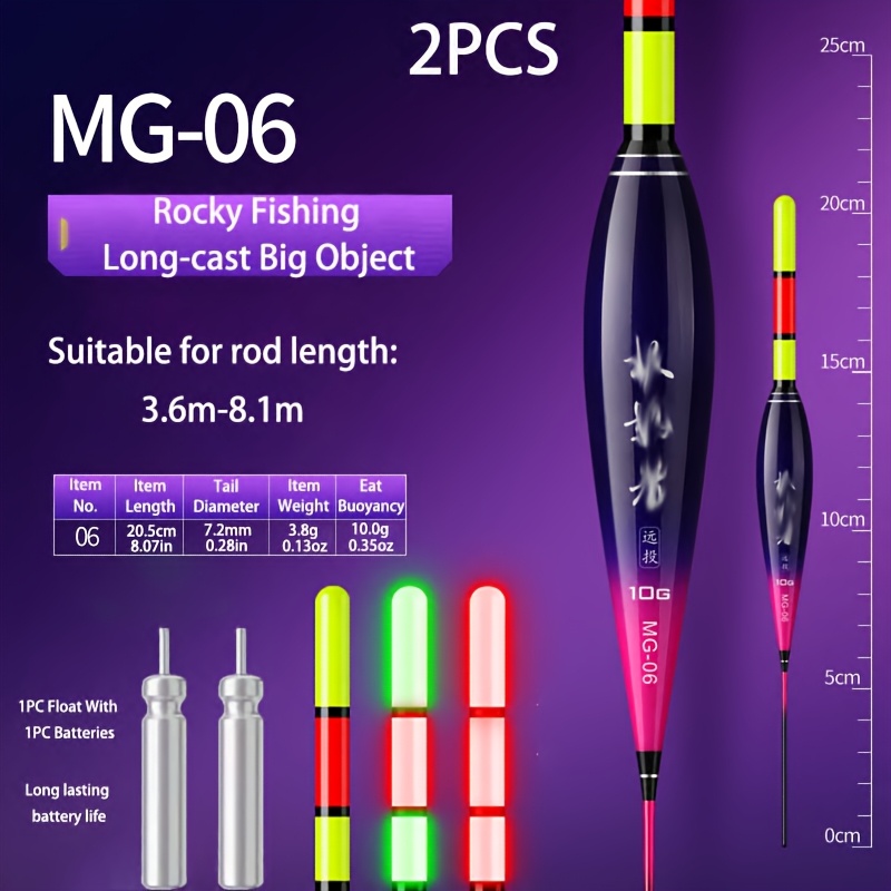 TEMU Set Of 2 Illuminated Fishing Floats Featuring Led Lights - , Color-changing Bite Indicators, Made From Durable Polymer For Extended Casting, Perfect For Rock Fishing And Night Fishing Equipment