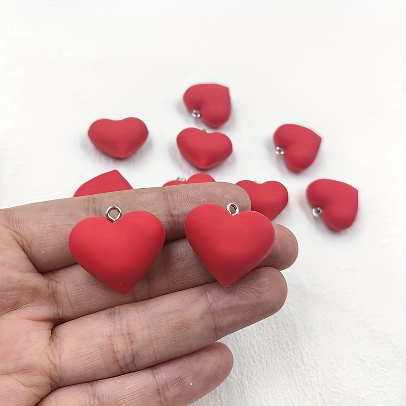 

10pcs Silicone Red Heart Pendants - Double-sided Love Charms For Diy Jewelry, Keychains & Fashion Accessories, No Plating