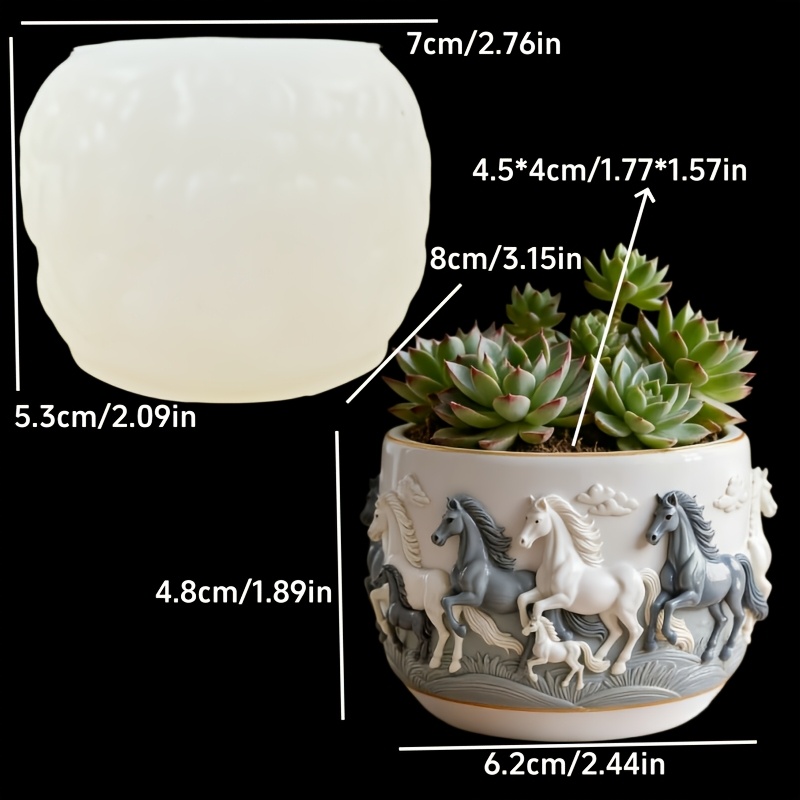 E-shop Harz Silikonform Galoppierender Pferd Relief Runde Sukkulenten Pflanze Blumentopf Harz Silikonform Galoppierender Pferd Relief Aufbewahrungsbox