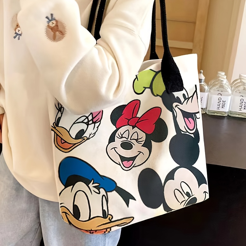 Mickey & Minnie Mouse Large Tote Bag - Colorful Cartoon Design, Spacious Zipper Closure Shoulder Bag for Women, Durable with Reinforced Edges, Hand Washable for Shopping, Travel & Daily Use, Sturdy Handles, Bag