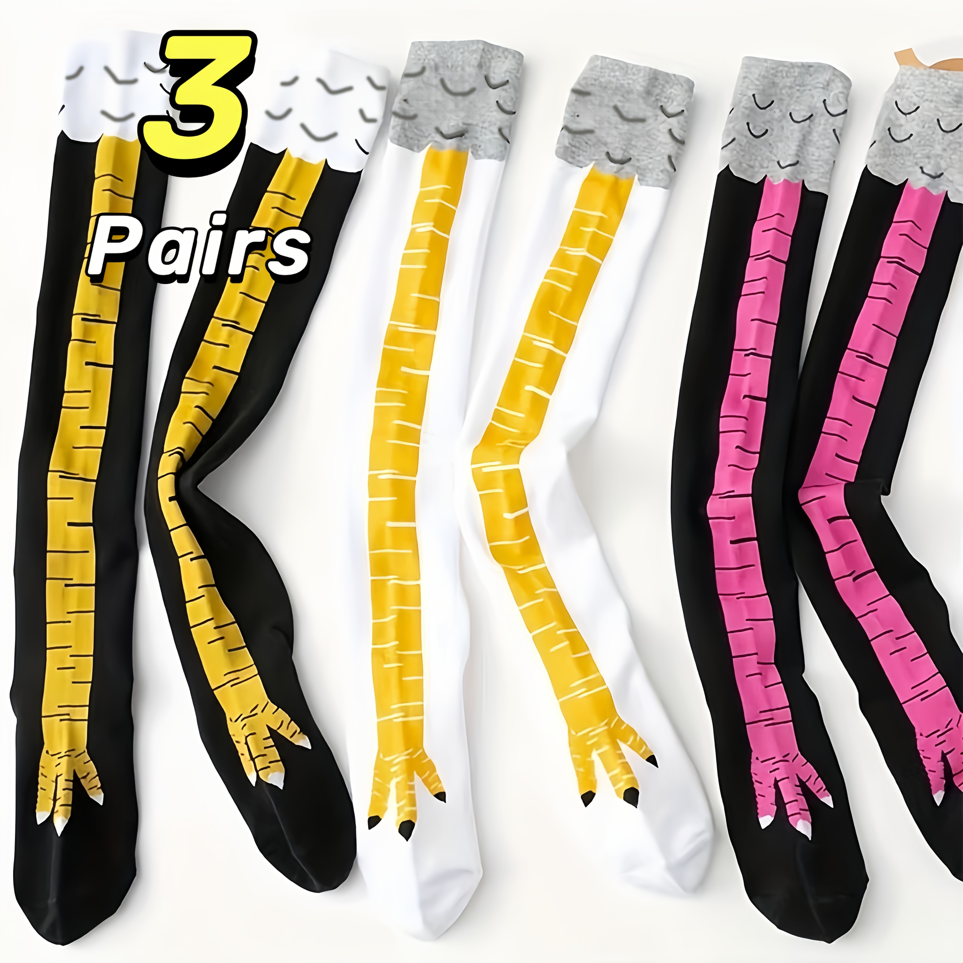 TEMU 1/3 Pair Of Funny Chicken Feet Men's High-top Athletic Socks, Thigh-high, Suitable For Fitness And Hip-hop Competitions, Moisture-wicking And