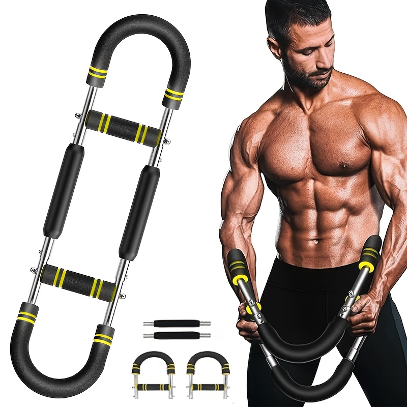 u shaped home gym strength training system with adjustable   30kg 40kg   upper body workout equipment with non slip yellow black grips chest   shoulder abdominal muscle trainer for men women   levels no electricity needed portable design arm workout chest exercise compact exerciser durable grips comfortable handles 5