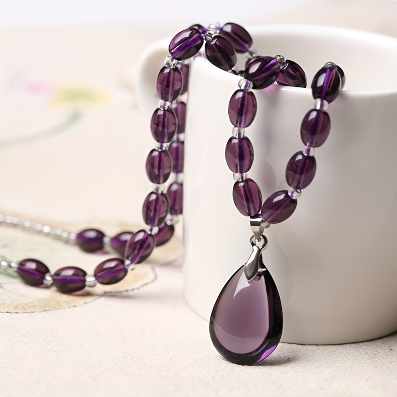 

Vintage Style Purple Drop Pendant Necklace, Clavicle Chain Birthday Holiday Gift, Small Gift
