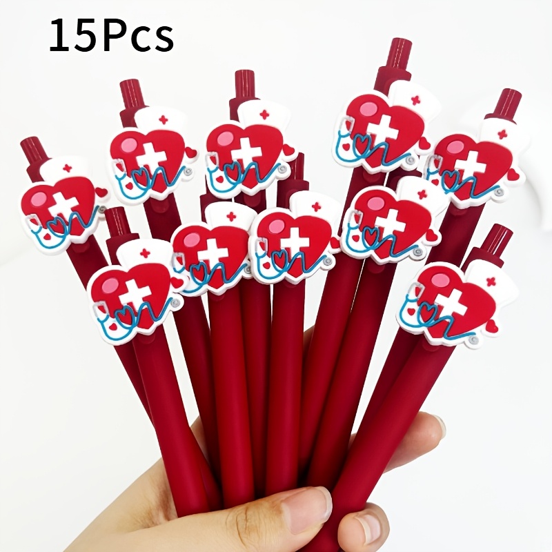 10/15pcs Heart-shaped Ballpoint Pens, Pvc Soft Rubber Grip , Student Gift Pens