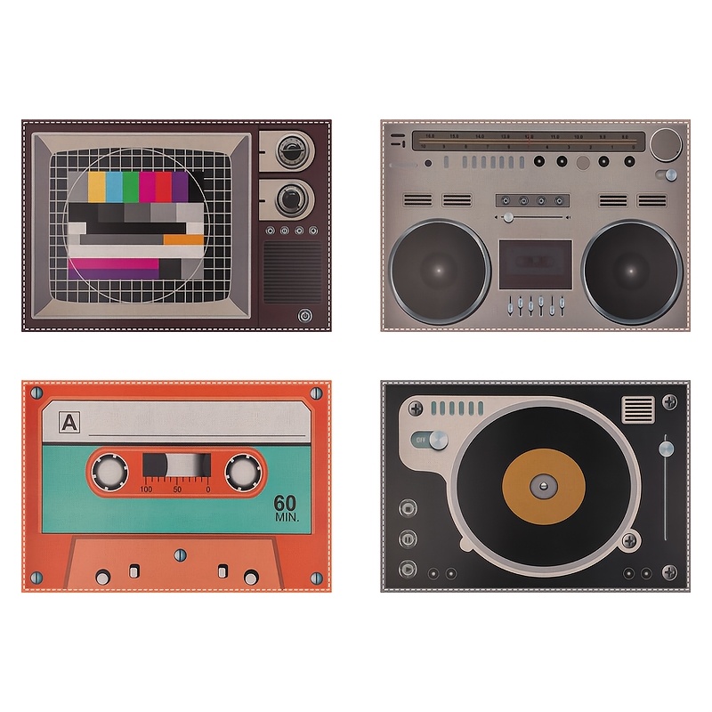 TEMU 4/6pcs Vintage Style Placemat Set, Nostalgic Audio Equipment Design, Suitable For Kitchen, Dining Room, And Table Decoration