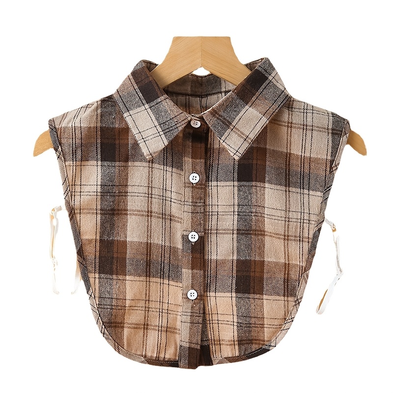 TEMU A Stylish Women's Brown Checkered Faux Collar That With Sweatshirts, Sweaters, Or Shirts; Versatile And Detachable For Decoration