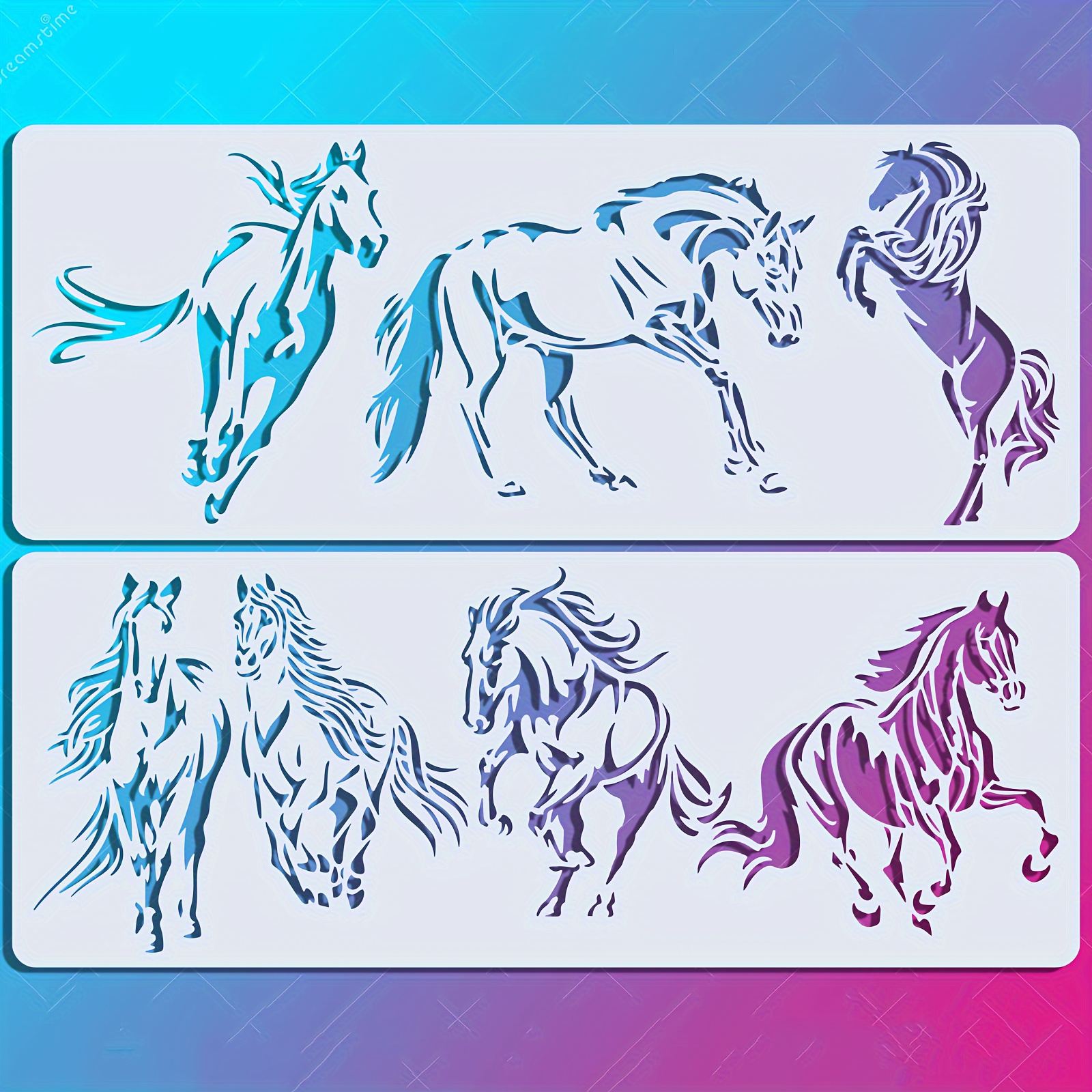 

Horse-themed Drawing Stencils Set Of 2, 14.17 X 5.51 Inches, Plastic Painting Templates For Home Decor, Graffiti, Wall Art, Rock, Wood Crafts & Diy Projects - White