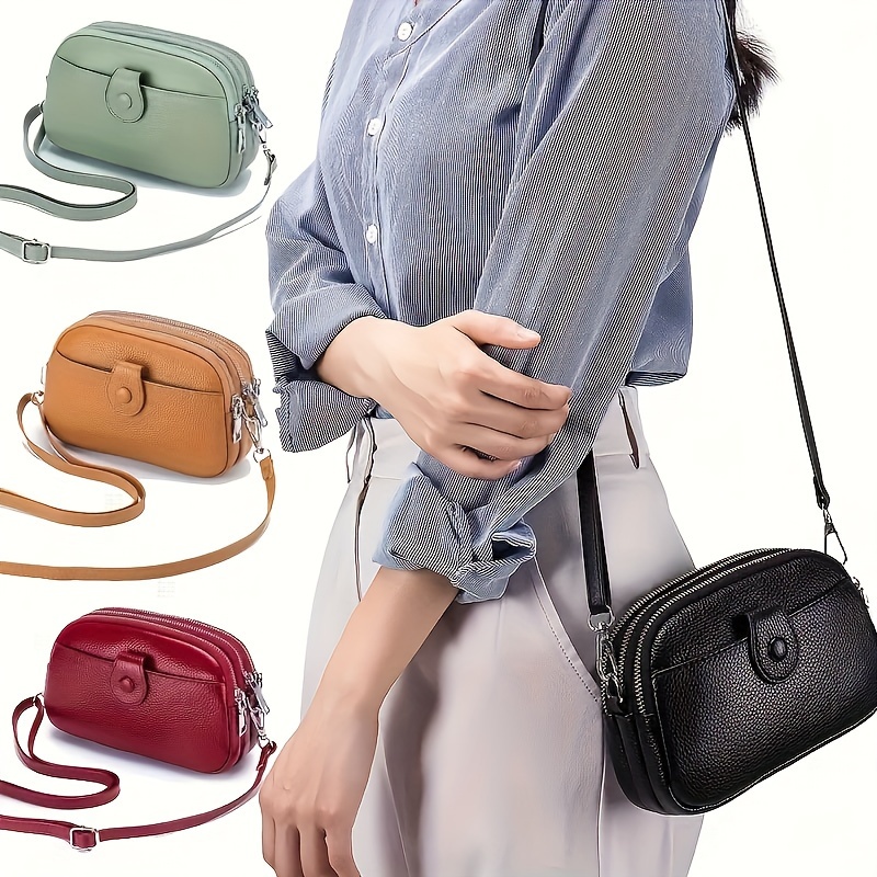 

Mini Sac Bandoulière en Cuir pour Femme - Sangle Ajustable Élégante, Grande , Design , Fermeture Éclair, Options Marron /Vert //Noir, Accessoire Élégant | Design Élégant | Cuir Texturé