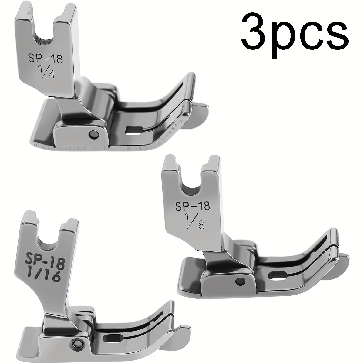 TEMU Set Of 3 Industrial Sewing Machine Presser Feet With Guide For 1/16, 1/8, And 1/4 Inch Sizes
