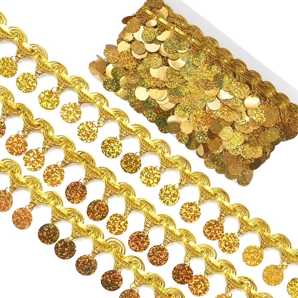 Vintage Golden Coin Sequin Embroidery Lace Trim for DIY Projects