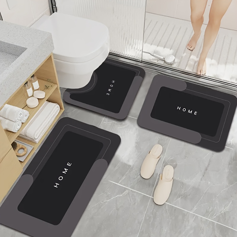 TEMU 3pcs Diatomite Bathroom Rugs Set, Non-slip, 100% & , 1500gsm, 0.3cm Thick, Rectangular Bath Mats For Kitchen, Entryway, Home Decor - Use