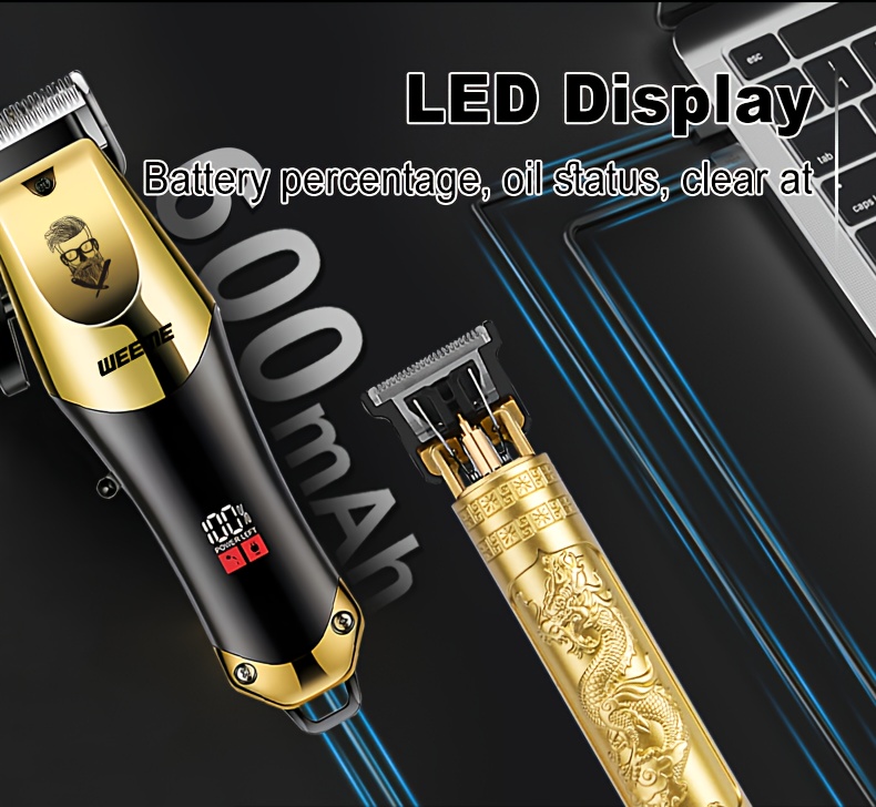 WEEME 3pcs Men's electric hairdresser set, hairdresser hairdresser set, household electric hairdresser set, USB charging electric hairdresser, alloy knife head, LCD display, carving shape, household car travel use, Father's Day gift