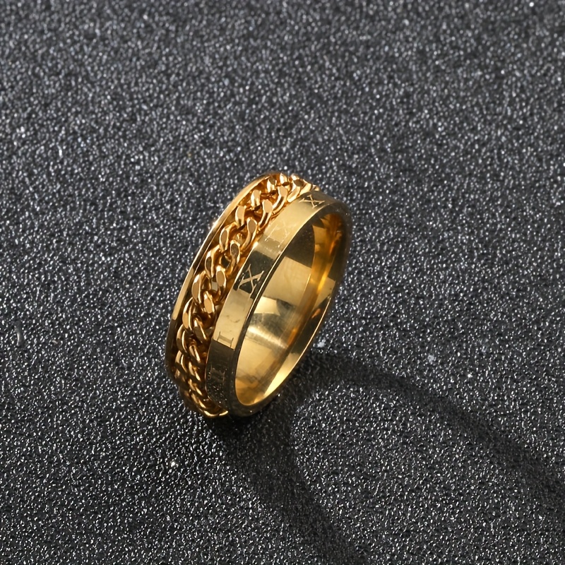 1pc personality style 201 stainless steel rotating chain ring with roman   engraving single ring for men fashionable gift jewelry Product details 3