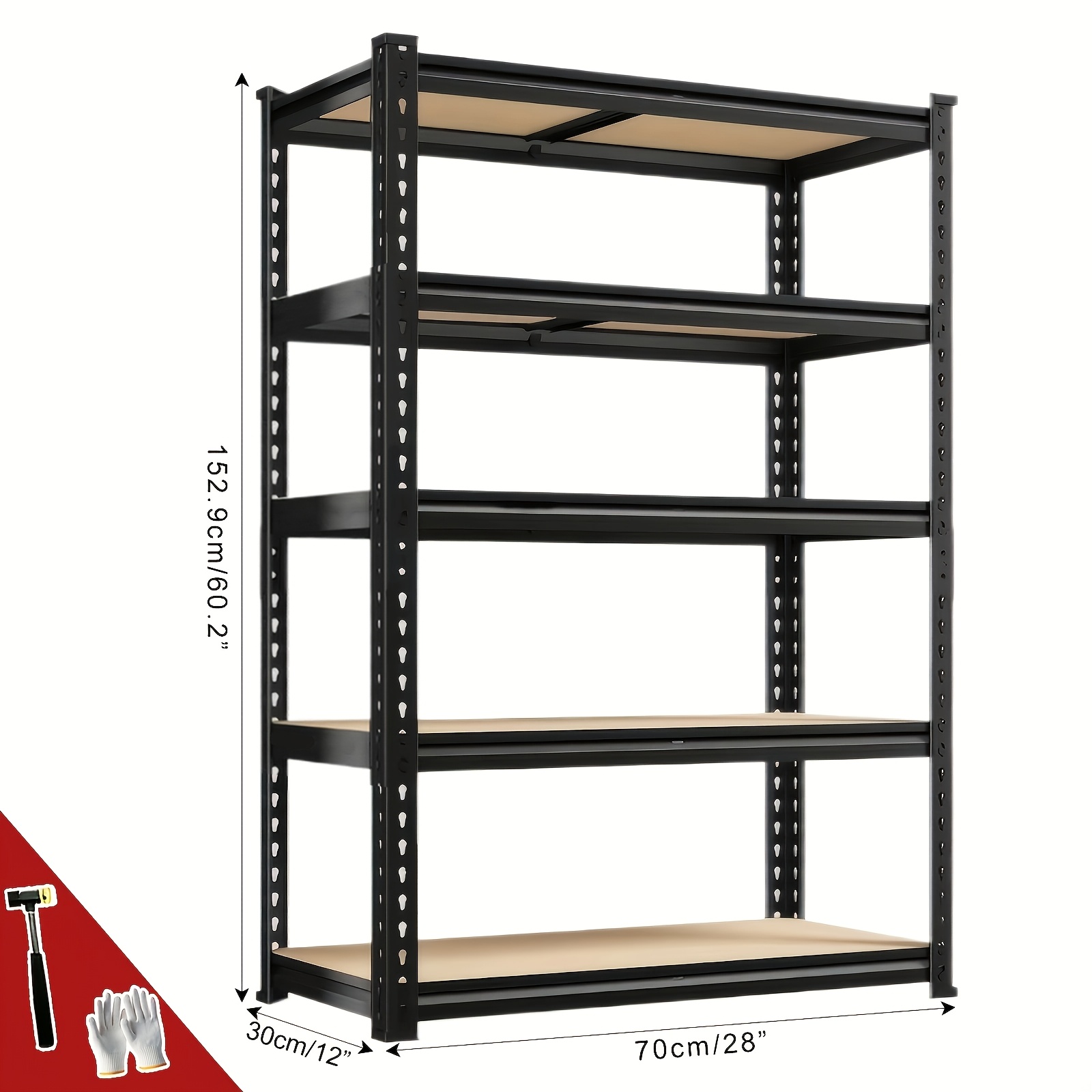 TEMU 2000lbs Heavy Duty 5-tier Metal Storage Rack, 60"h/28"w & 72"h/40"w, Adjustable Shelving Unit, Rust-proof Steel, Easy Assembly, For Garage