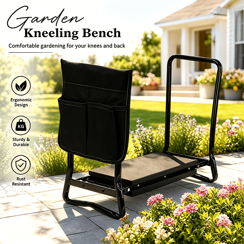 Image of Collapsible Garden Kneeling Stool And Tool Bag - Portable Outdoor Garden Kneeling Cushion And Seat For Patio Planting And Lawn Care, Sturdy , Non-slip Feet