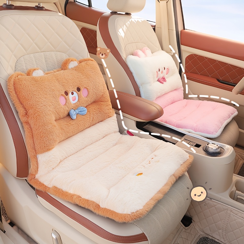 

1pc Winter Plush Car Seat Cushion, Cute Cartoon , Soft Warm Universal Fit, Woven Chemical Fiber Filled, Auto Interior Accessory