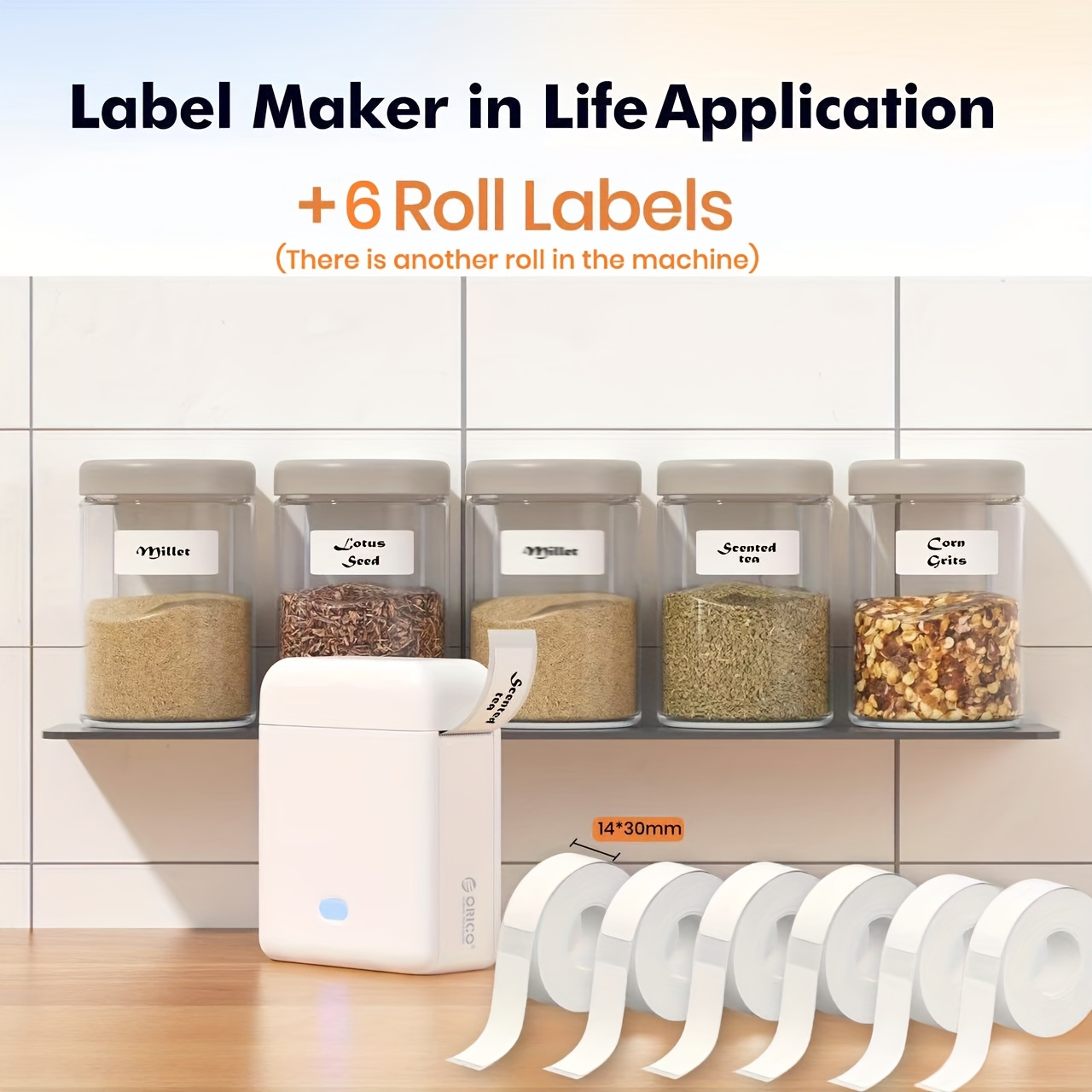 Image of Mini Label Printer, Inkless Smart Printing, Wireless Smartphone , Suitable For Home, Office, Travel, Etc., With Printing Templates, And Includes 1/6/10 Rolls Of Label Paper