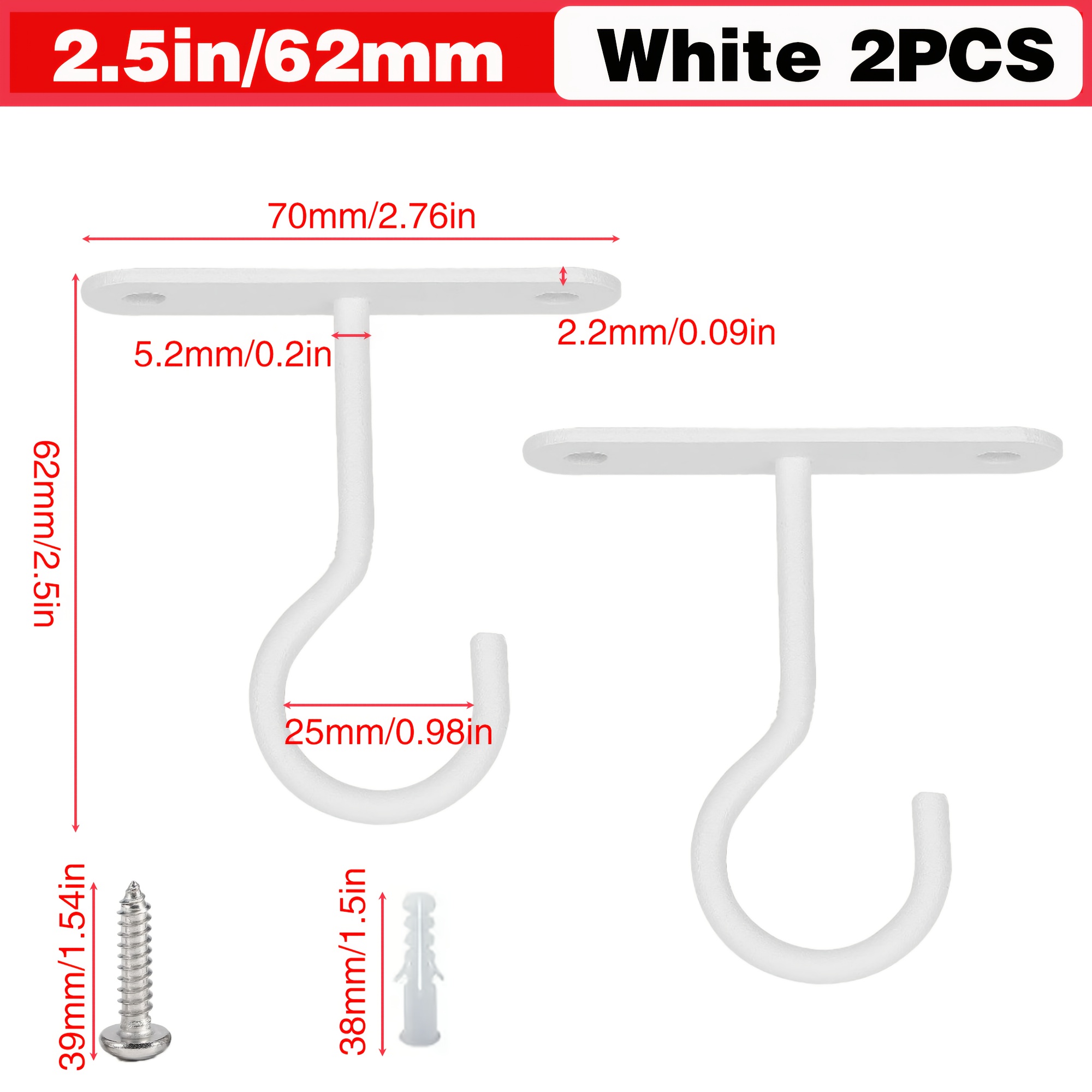 TEMU Lot de 2 Crochets de Plafond Noirs pour Plantes, Mangeoires à Oiseaux & Décor - Fixations Murales Faciles à Installer pour , Lanternes &