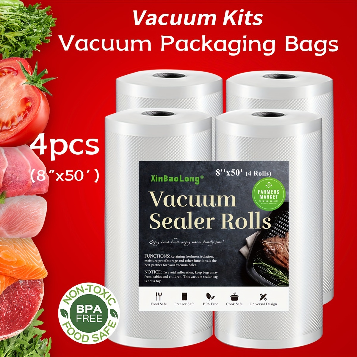 10 Rolls 28cm*600cm Vacuum Seal Bags(total 60M) Foodsaver Rolls Embossed Food Saver Bag