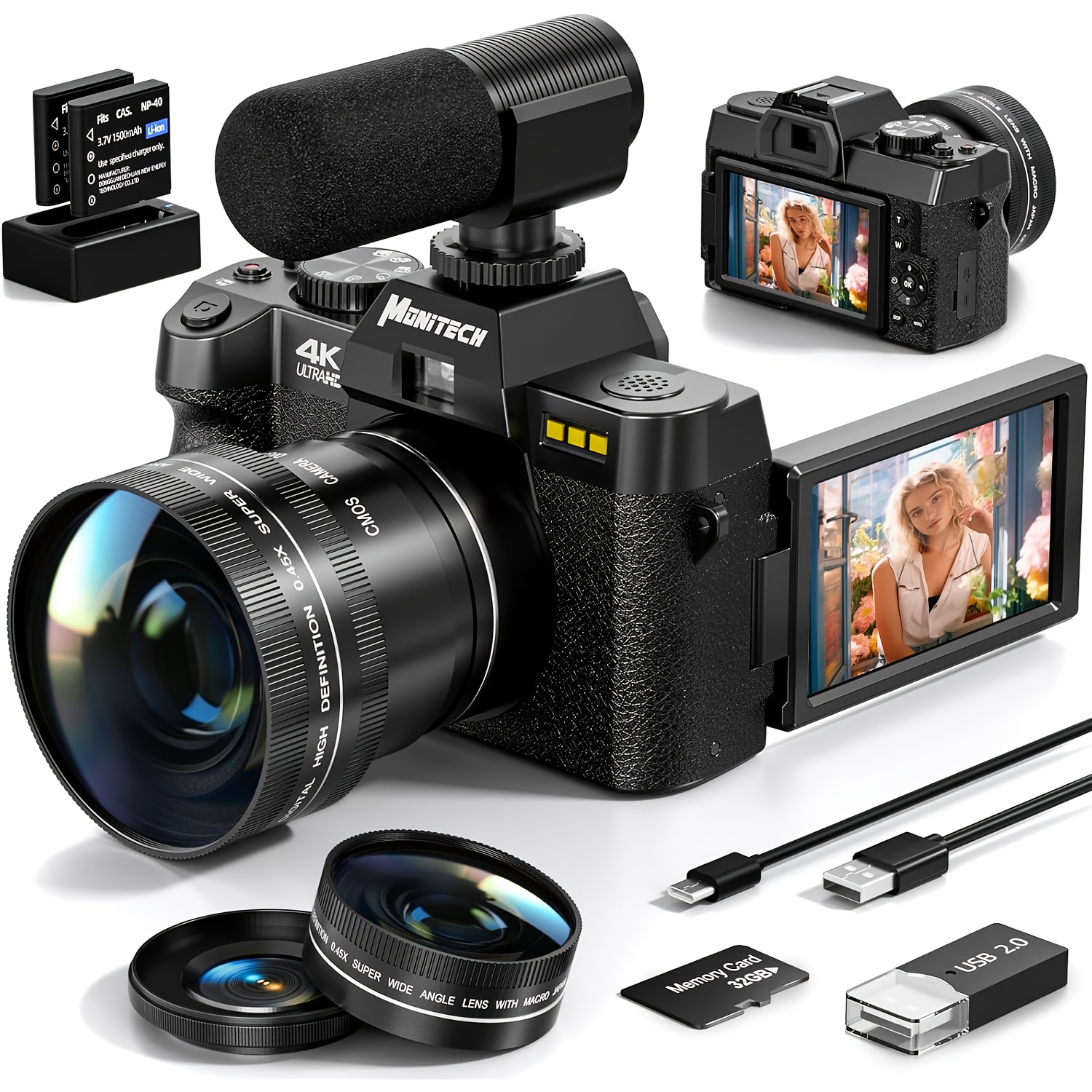 TEMU Nbd Digital Cameras For Photography, 4k Vlogging Cameras, 48mp And Shoot Digital Cameras Fotograficas With Flip Screen, 16x Digital Zoom, 52mm