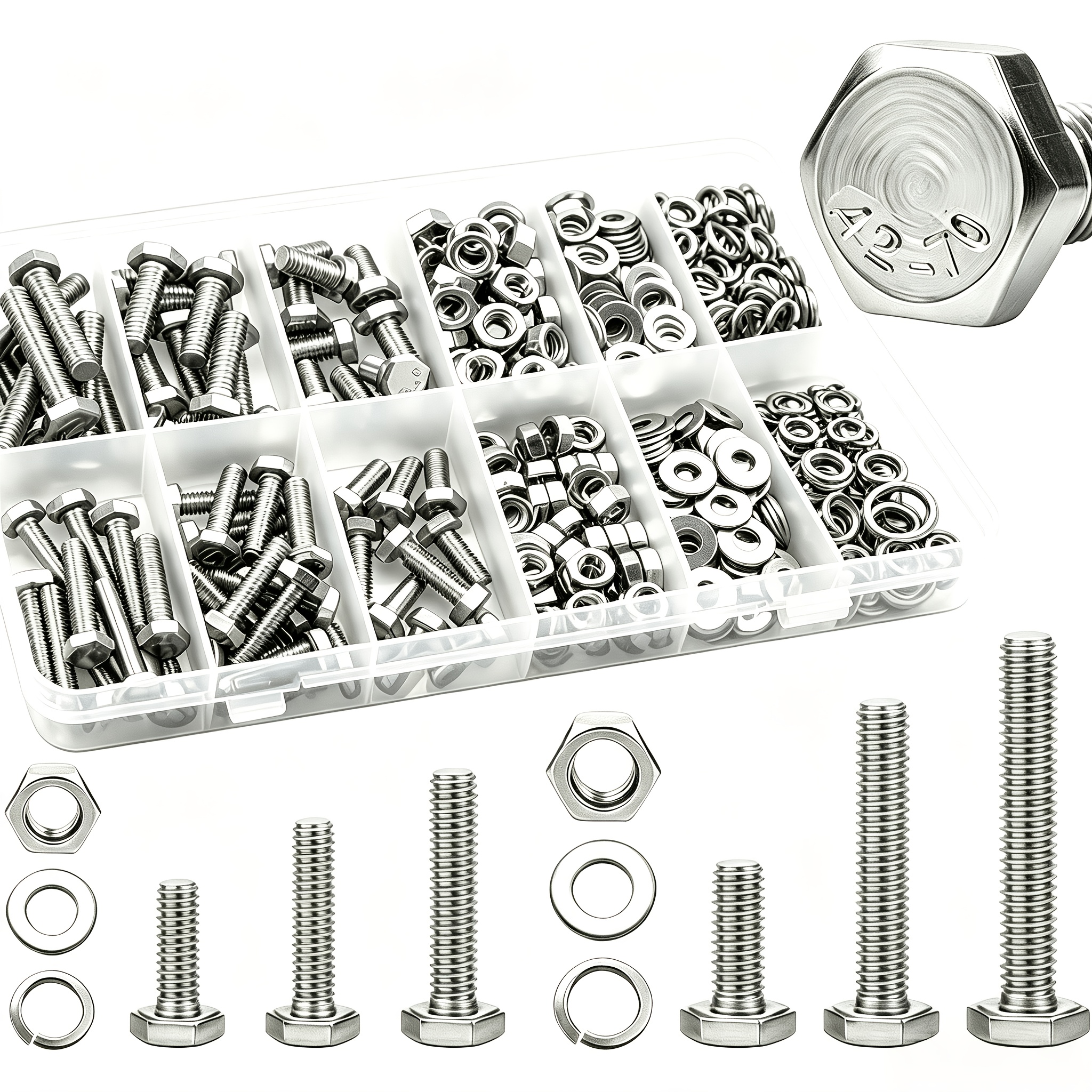 Image of 240pcs M4 M5 And Nut Kit - Hex Screws, 12 Common Sizes, Durable And Organized Storage Box, , For Secure Connections, Nuts And Bolts