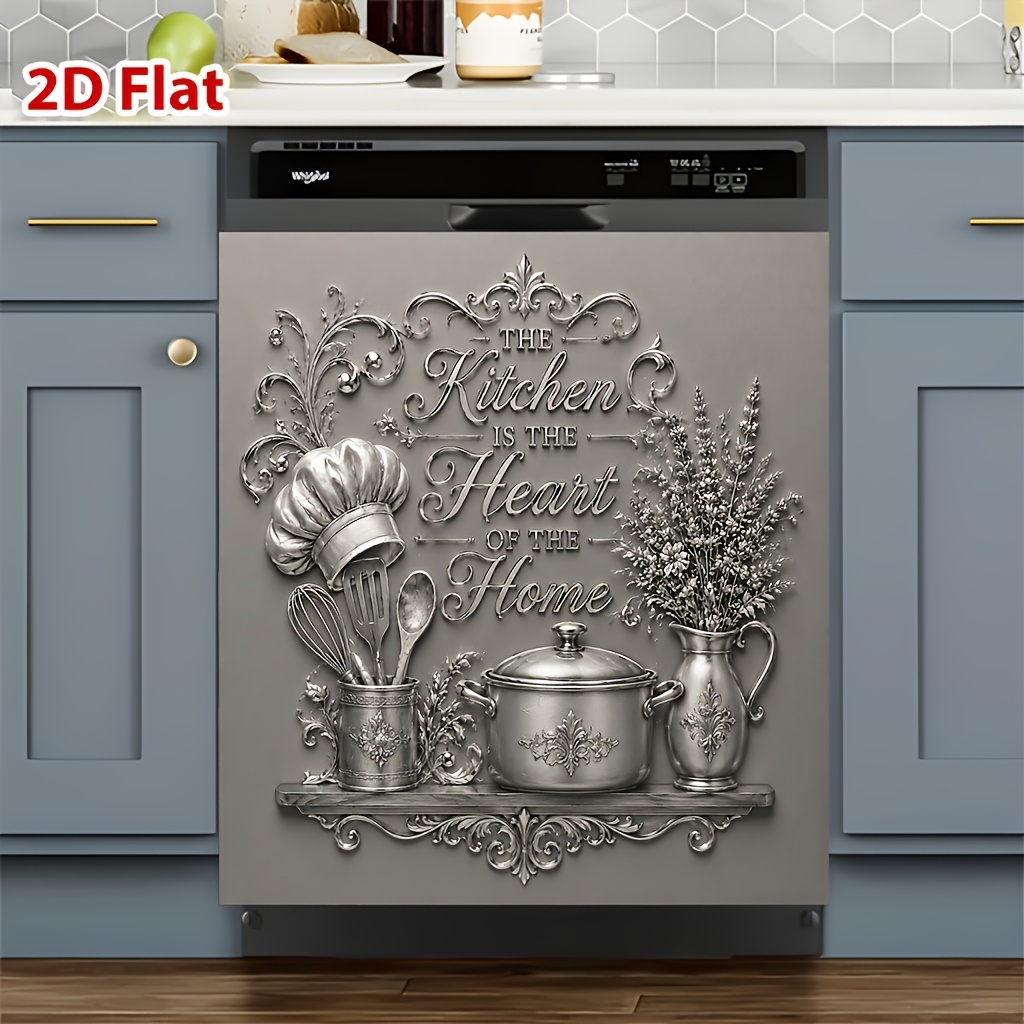 TEMU 2d Flat 1pc European- Pattern Dishwasher Decorative Sticker, Scratch-resistant And Easy To Clean, 23x25., Suitable For Dishwashers And