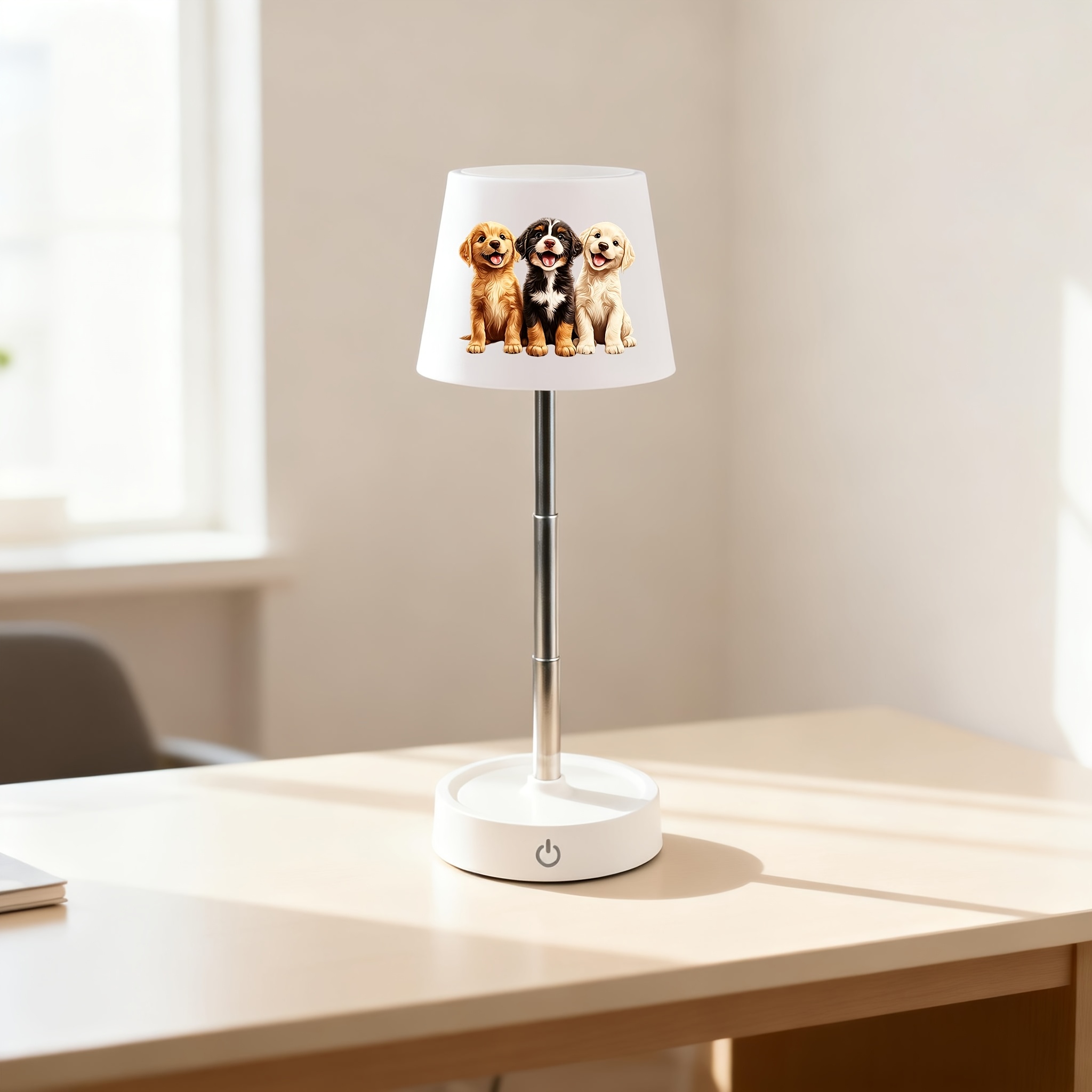 Cute 3 Puppy Pattern Desk Lamp, Height Adjustable & Dimmable