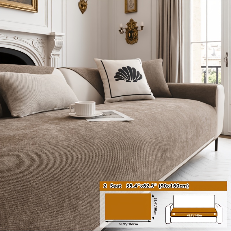 TEMU 1pc Chenille Fabric Sofa Cushion Cover With Non-slip Backing, Solid Color, Modern Minimalist Style, Pet-friendly. Suitable For Bedroom, Study,