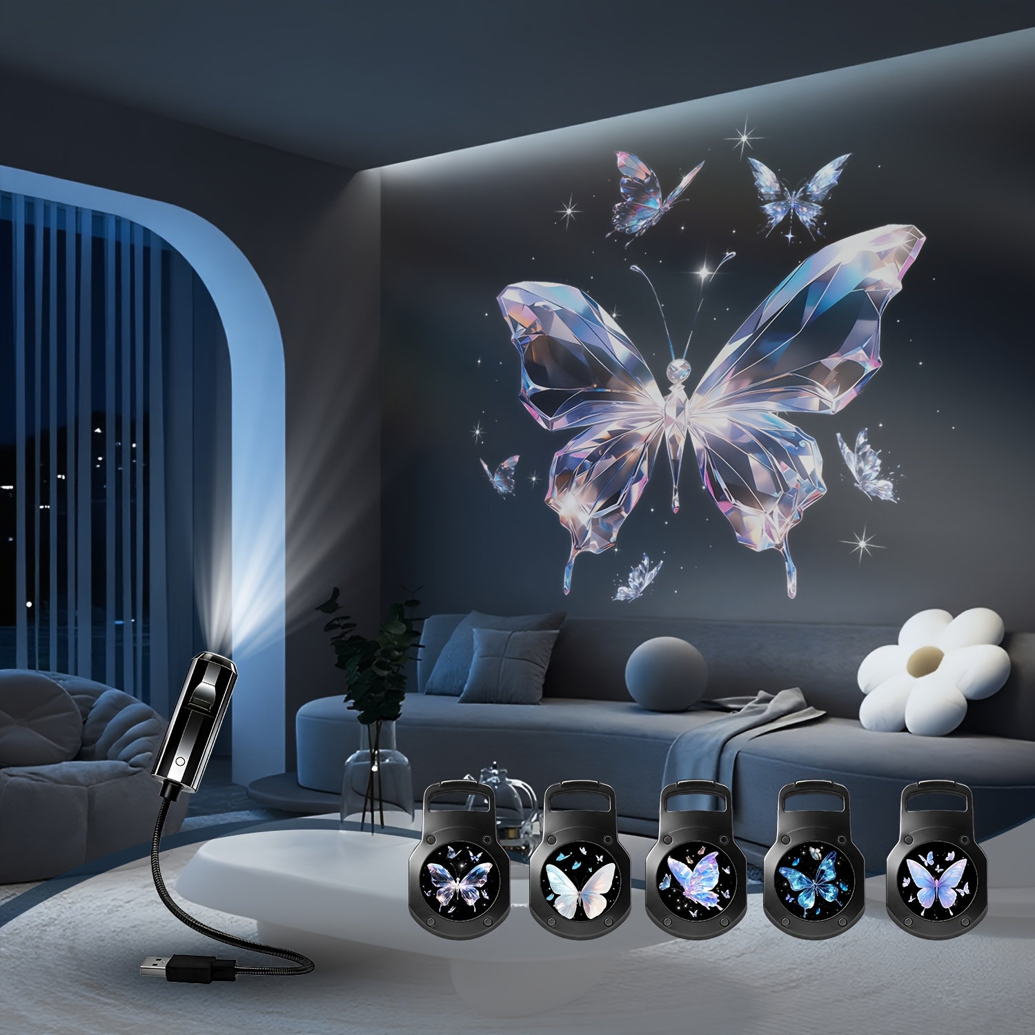 five interchangeable   pattern projection lights featuring eye friendly   light and usb power supply are perfect for   a   atmosphere for your bedroom or bedside   are     and home lighting fixtures Product details 0