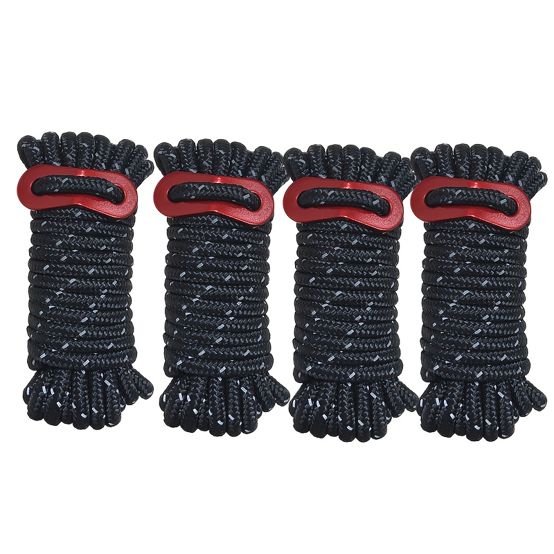 TEMU 4 Piezas de Cuerdas Reflectantes para Tienda de Campaña 5mm, 4m con Tensor Ajustable - Accesorios para Lona y Carpa