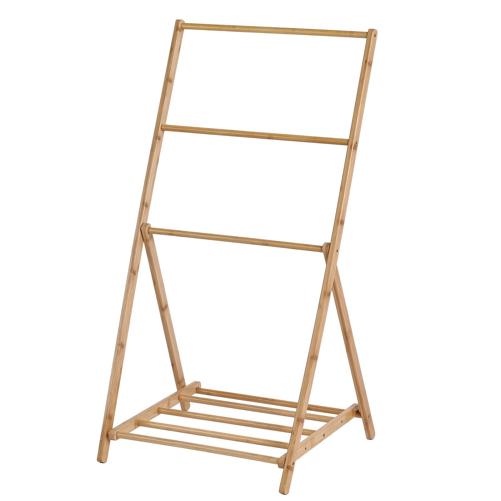 Rack, Wooden Clothes Drying Rack With Bottom Shoe Storage Rack, Stable Triangular Base, Folds Flat For Tight Spaces, Small Clothing Rack For Bedroom, Balcony, , Bathroom, Drying Racks