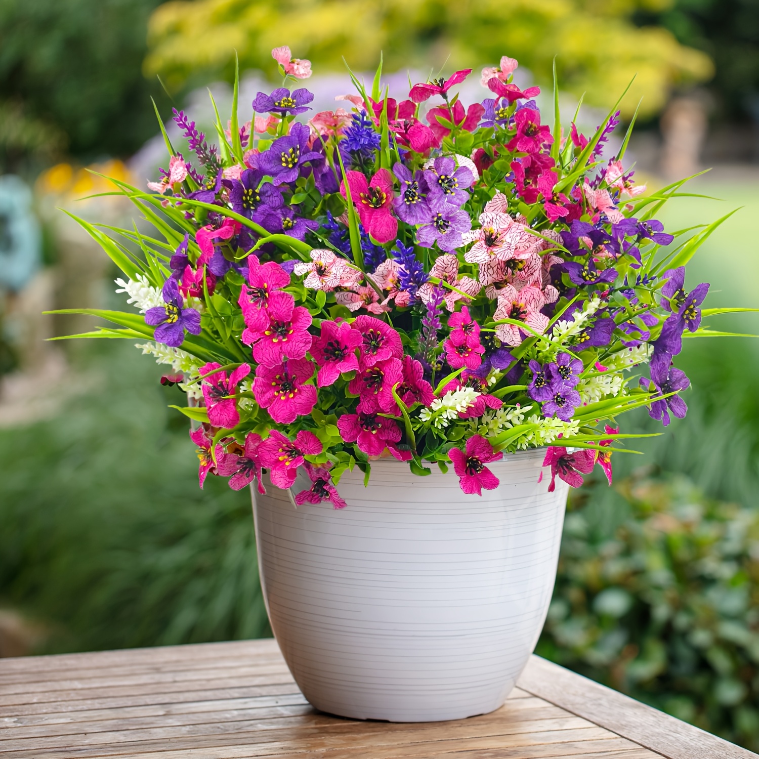 Image of 6 Bundles Outdoor Artificial Flowers, Colorful Uv Resistant Fake Daisies Plants Flower Arrangement, Faux Greenery And Shrubs For Outdoor Garden, Porch, Patio, Window Box Decor