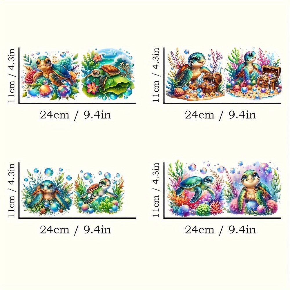 Image of 4pcs/set Sea Turtle Uv Dtf Cup Wraps Stickers For 16 Ounce Cups, Animal 3d Waterproof And Scratch Resistant Sticker Diy Sticker For Glass Cups And Bottles