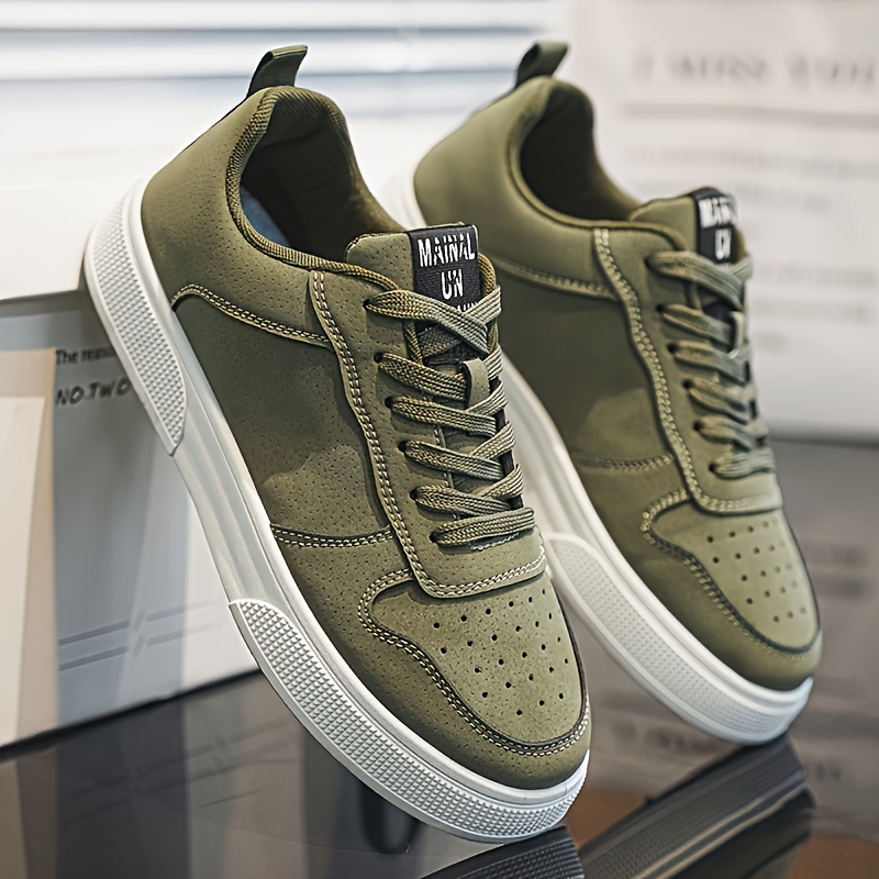 1 Pair of MAINALUN Men's Casual Skate Shoes - Comfortable Green PU Upper, Durable PVC Sole, Easy-to-Tie Thick Laces for Outdoor Running, Everyday Style & Skateboarding, Everyday Footwear | Stylish Streetwear | Durable Sole Shoes