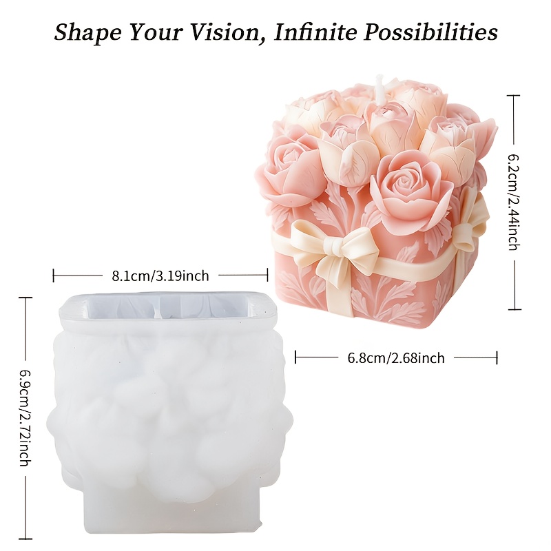 E-shop 1 Stück Realistische Romantische 3D-Blumenstrauß-Geschenkbox-Form Kerzen-Silikonform, Geeignet für Handgemachte DIY